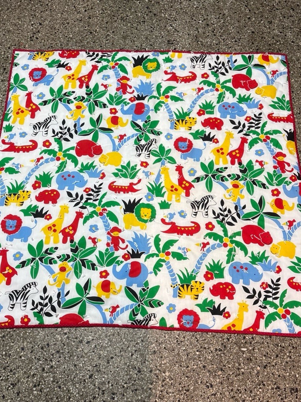 Handmade Kids Blanket jungle-themed quilt with cartoon animals and foliagel